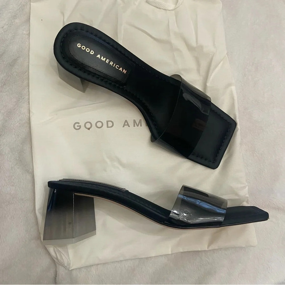 New! Good American Sandals Womens Ombre Black Block Heel Sz 7 - Picture 3 of 9